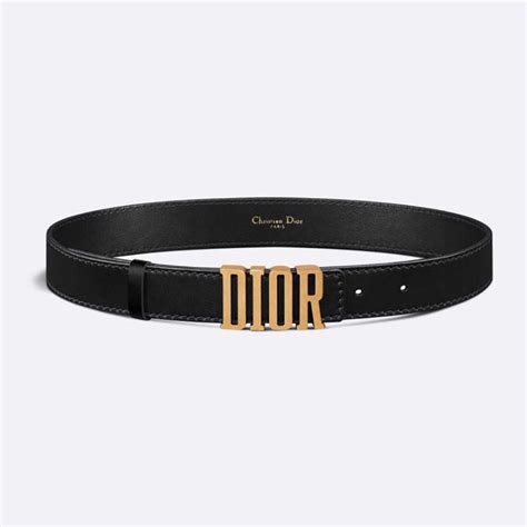 CHRISTIAN DIOR Calfskin D Fence Belt 80 Black 